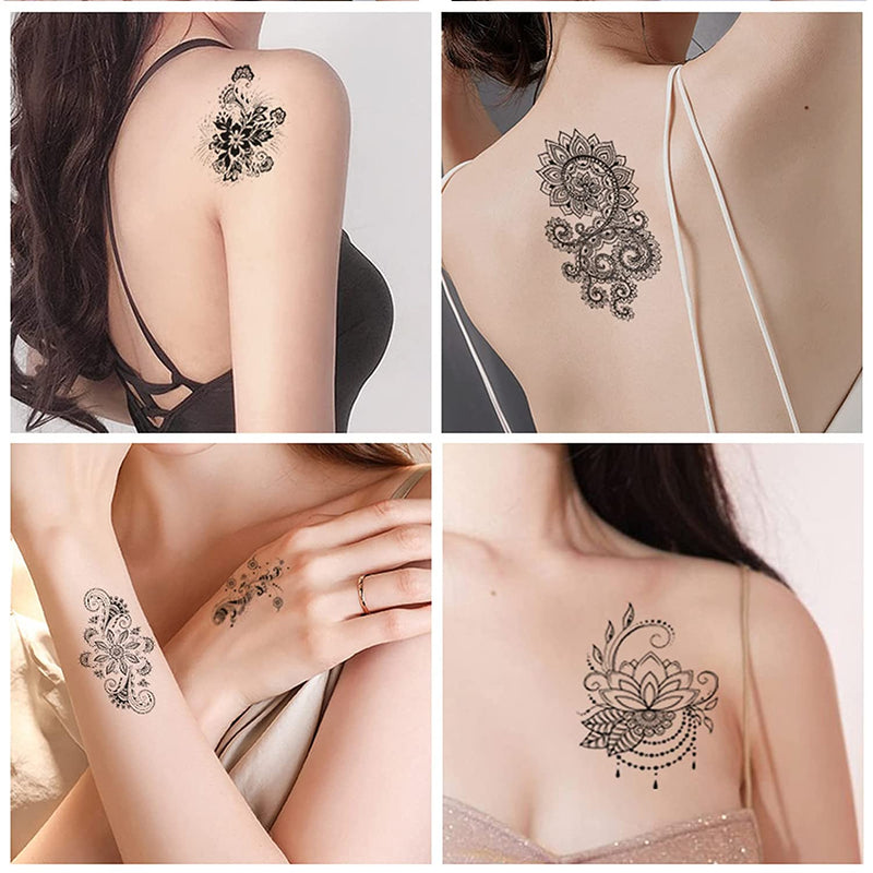 Semi Permanent Long Lasting Realistic Flower Lace Waterproof Temporary Tattoos Fake Flower Stickers