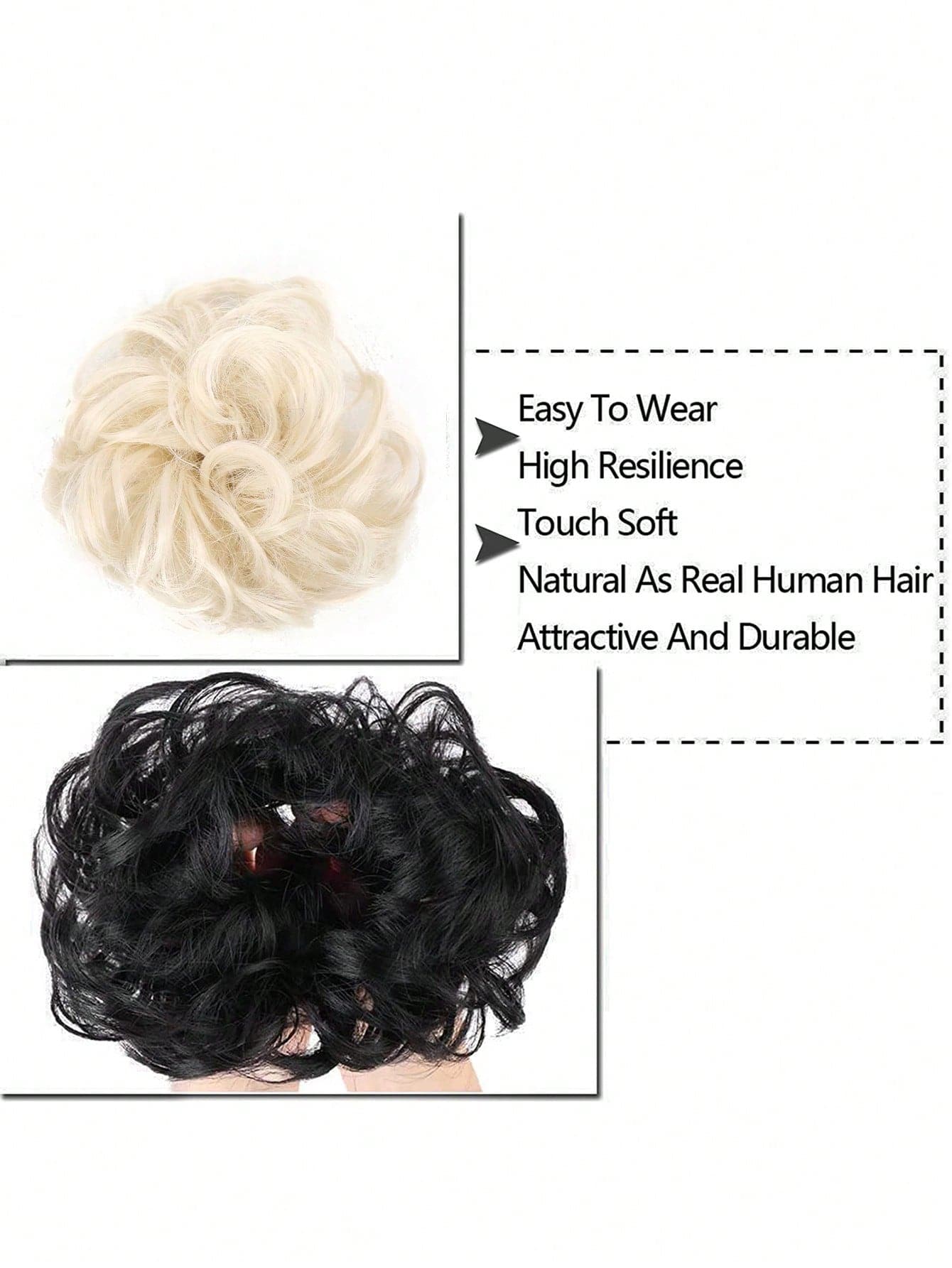 Messy Bun Hair Curls Synthetic Wavy bun ponytail Hair Extensions Thick updo Bun Women Girls 6 inch, pale grayish brown and bleached blonde