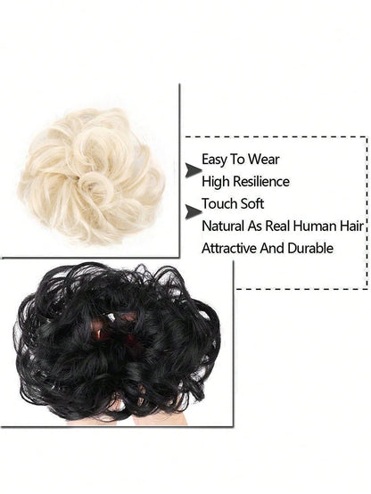Messy Bun Hair Curls Synthetic Wavy bun ponytail Hair Extensions Thick updo Bun Women Girls 6 inch, pale grayish brown and bleached blonde