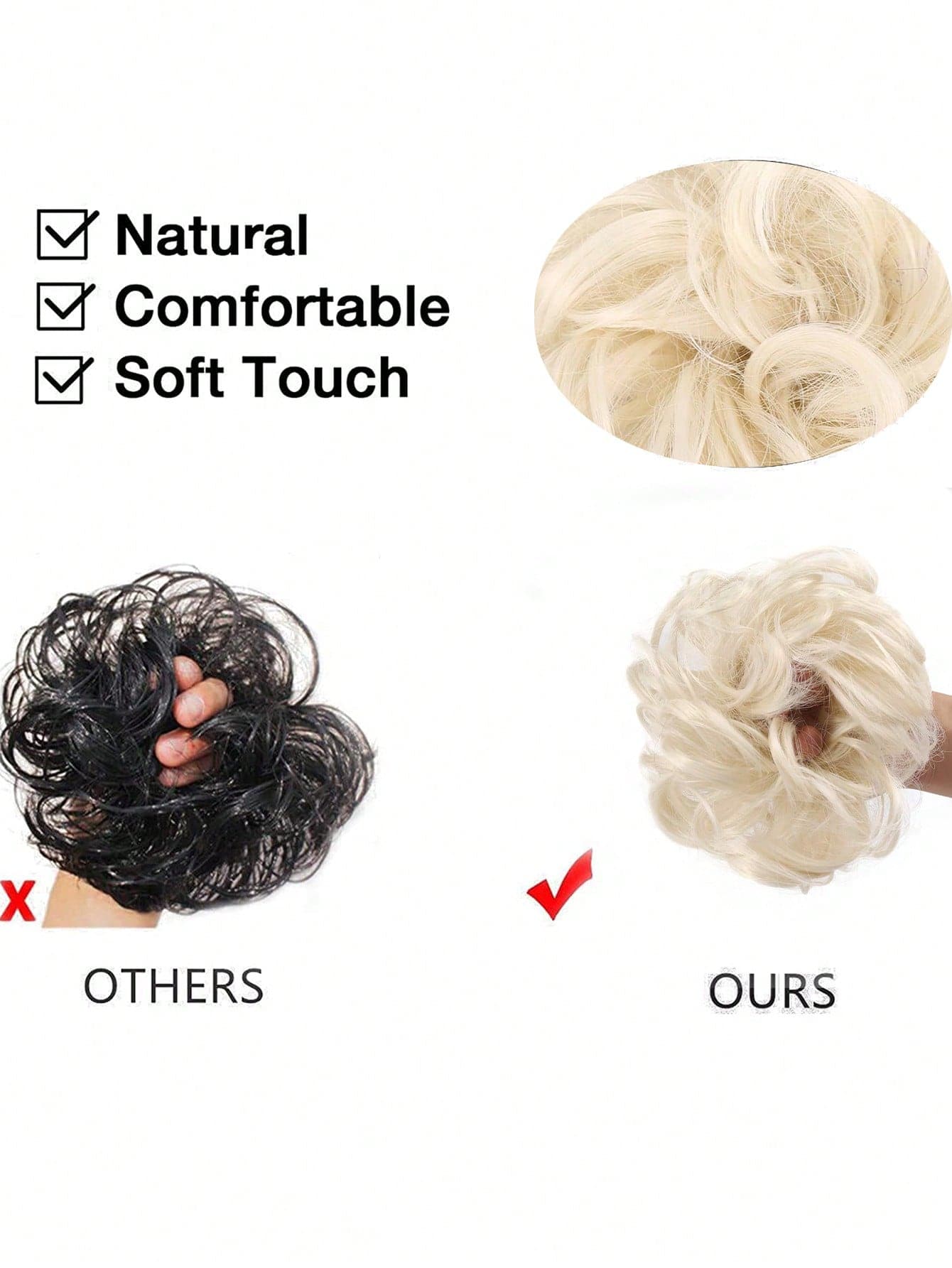 Messy Bun Hair Curls Synthetic Wavy bun ponytail Hair Extensions Thick updo Bun Women Girls 6 inch, pale grayish brown and bleached blonde