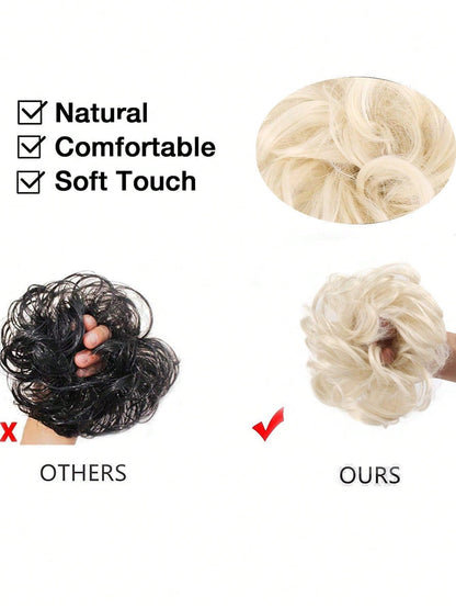 Messy Bun Hair Curls Synthetic Wavy bun ponytail Hair Extensions Thick updo Bun Women Girls 6 inch, pale grayish brown and bleached blonde
