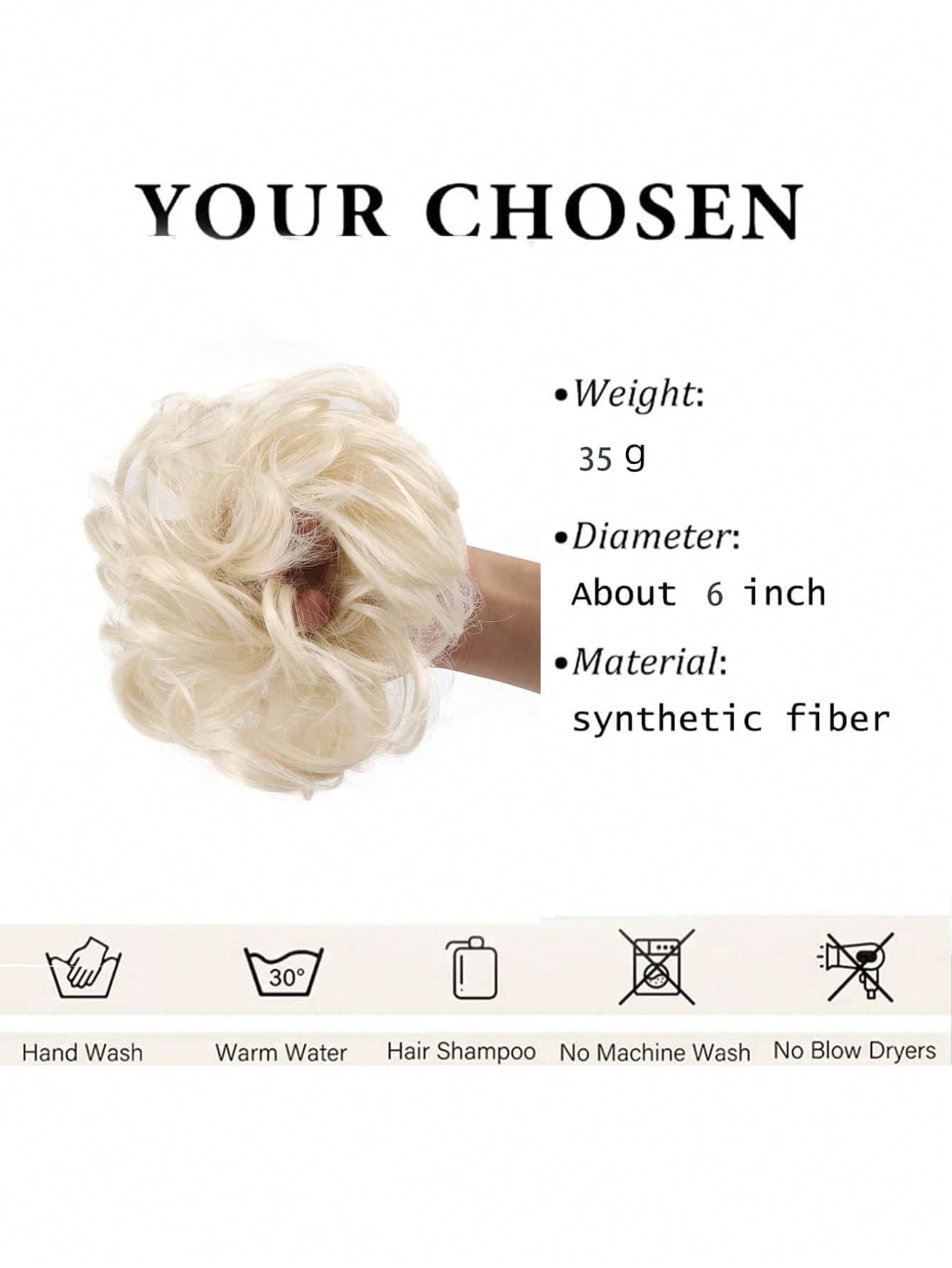 Messy Bun Hair Curls Synthetic Wavy bun ponytail Hair Extensions Thick updo Bun Women Girls 6 inch, pale grayish brown and bleached blonde