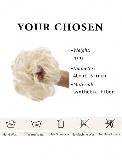 Messy Bun Hair Curls Synthetic Wavy bun ponytail Hair Extensions Thick updo Bun Women Girls 6 inch, pale grayish brown and bleached blonde