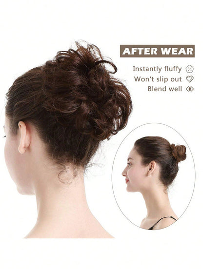 Messy Bun Hair Curls Synthetic Wavy bun ponytail Hair Extensions Thick updo Bun Women Girls 6 inch, pale grayish brown and bleached blonde