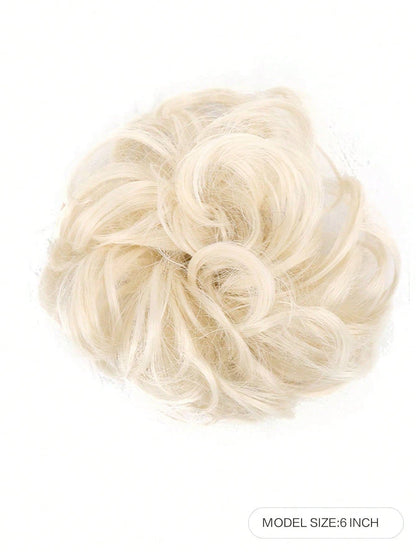 Messy Bun Hair Curls Synthetic Wavy bun ponytail Hair Extensions Thick updo Bun Women Girls 6 inch, pale grayish brown and bleached blonde