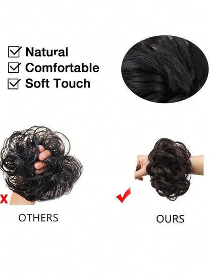 Messy Bun Hair Curls Synthetic Wavy bun ponytail Hair Extensions Thick updo Bun Women Girls 6 inch, pale grayish brown and bleached blonde