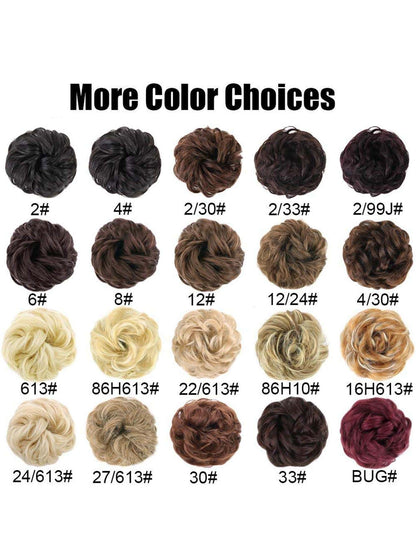 Messy Bun Hair Curls Synthetic Wavy bun ponytail Hair Extensions Thick updo Bun Women Girls 6 inch, pale grayish brown and bleached blonde