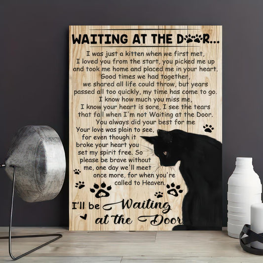 Waiting By The Door, Canvas Poster, Modern Art, Pet Love and Loss, Memory Of A Black Cat, No Frame