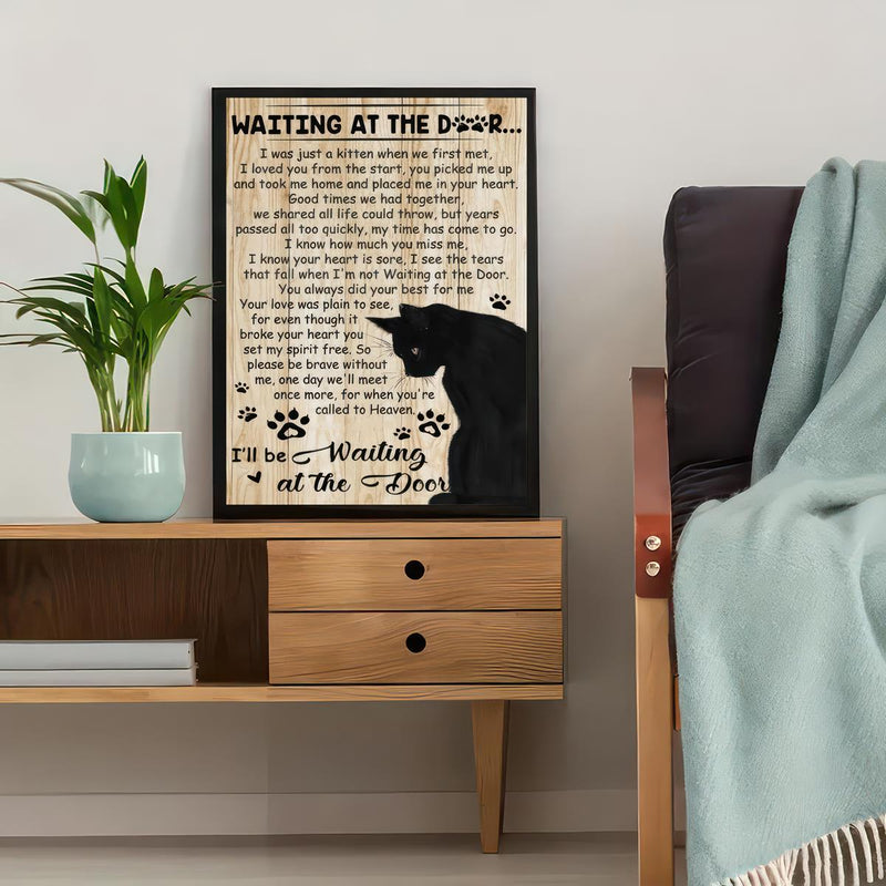 Waiting By The Door, Canvas Poster, Modern Art, Pet Love and Loss, Memory Of A Black Cat, No Frame
