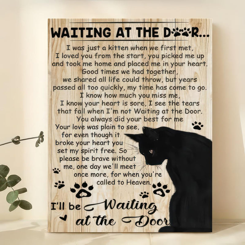 Waiting By The Door, Canvas Poster, Modern Art, Pet Love and Loss, Memory Of A Black Cat, No Frame