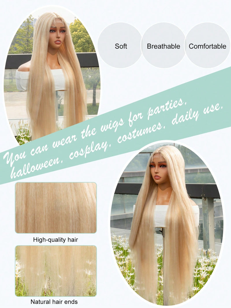 Straight Wig Lace Synthetic highlight Straight Lace Wigs Pre Plucked With Baby Hair Long Natural Hair Lace Wig Cosplay Daily use Halloween  Christmas