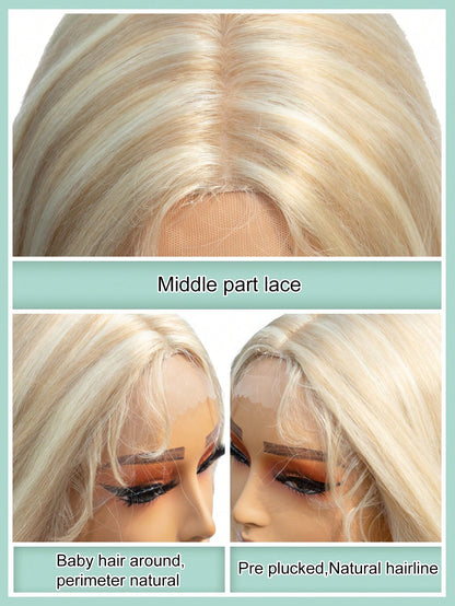 Straight Wig Lace Synthetic highlight Straight Lace Wigs Pre Plucked With Baby Hair Long Natural Hair Lace Wig Cosplay Daily use Halloween  Christmas