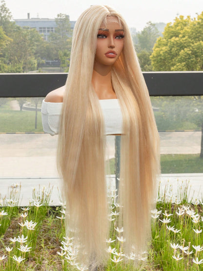 Straight Wig Lace Synthetic highlight Straight Lace Wigs Pre Plucked With Baby Hair Long Natural Hair Lace Wig Cosplay Daily use Halloween  Christmas