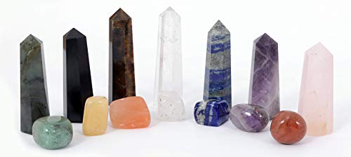 Crystals .Crystals and Healing Stones, Crystal Healing Ornaments. All 7 Chakra Wands with Tumbled Stones Crystals Set of 14