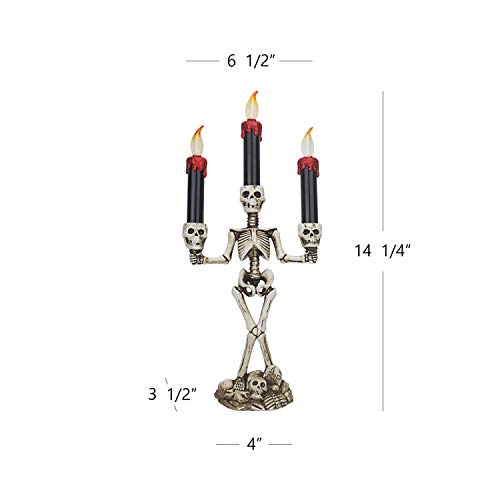 Triple LED Halloween Candles Flameless and Skeleton Candle Holder Stand for Skull Halloween Decoration and Haunted House Decor