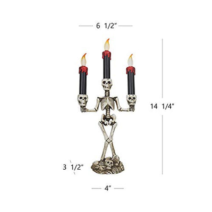 Triple LED Halloween Candles Flameless and Skeleton Candle Holder Stand for Skull Halloween Decoration and Haunted House Decor