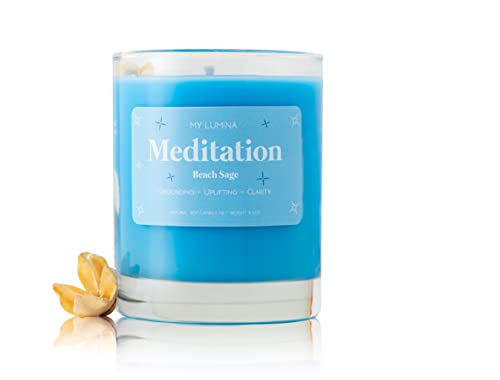 My Lumina Meditation Aromatherapy Candle w/ Clear Quartz Crystal Inside, Beach Sage Relaxing Calming Positive Peace Energy, Soy Wax Blue Scented Candle for Home,Bath,Bathroom,Yoga,Self Care,Gift,Women