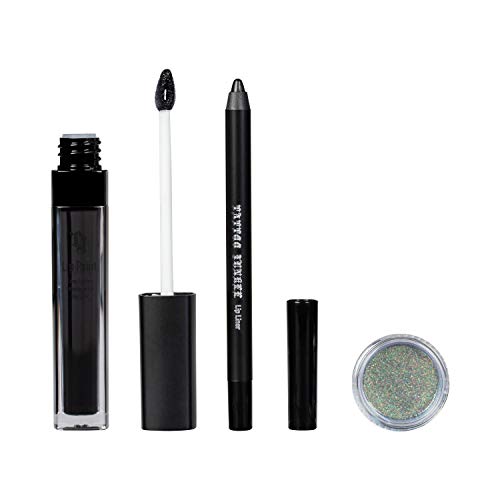 TATTOO JUNKEE Leather Lip Trio Lip Paint Kit, Includes Black Lip Liner & Matte Long-Wear Lip Paint + Coordinating Fine-Milled Opalescent Cosmetic Glitter