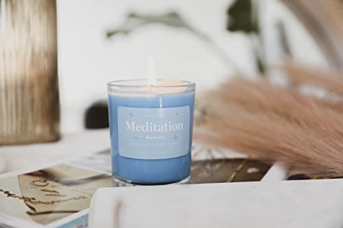 My Lumina Meditation Aromatherapy Candle w/ Clear Quartz Crystal Inside, Beach Sage Relaxing Calming Positive Peace Energy, Soy Wax Blue Scented Candle for Home,Bath,Bathroom,Yoga,Self Care,Gift,Women