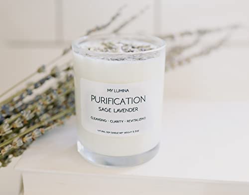 My Lumina Purification Sage Lavender Candle - Smudging Chakra Balancing Healing Candle Natural Soy Wax - White Sage Natural Scented Purifying Candle for Aromatherapy