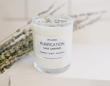 My Lumina Purification Sage Lavender Candle - Smudging Chakra Balancing Healing Candle Natural Soy Wax - White Sage Natural Scented Purifying Candle for Aromatherapy