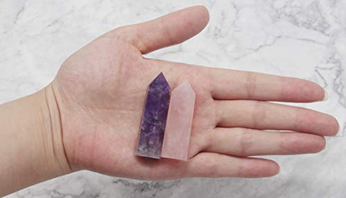 Healing Crystal Wands | 2" Amethyst Crystal, Rose Quartz Crystal Points| 6 Faceted Reiki Chakra Meditation Therapy