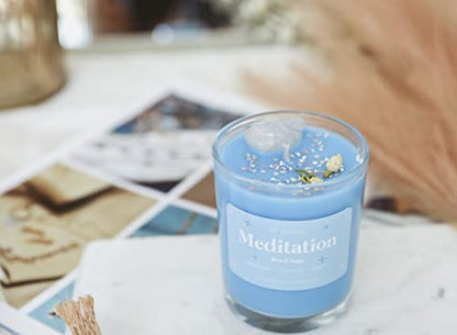 My Lumina Meditation Aromatherapy Candle w/ Clear Quartz Crystal Inside, Beach Sage Relaxing Calming Positive Peace Energy, Soy Wax Blue Scented Candle for Home,Bath,Bathroom,Yoga,Self Care,Gift,Women