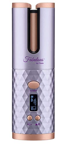 Fabulous by Freda Luxury Automatic Hair Curling Iron Cordless Portable with 6 Temperature Controls & 6 Timer Settings + USB Rechargeable Auto Curler for Curls or Waves + LCD Display (Light Purple)