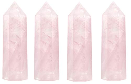 Healing Crystal Wands | 2" Rose Quartz Crystal Points 6 Faceted Reiki Chakra Meditation Therapy 4 PCS