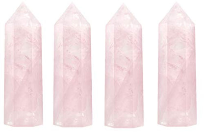 Healing Crystal Wands | 2" Rose Quartz Crystal Points 6 Faceted Reiki Chakra Meditation Therapy 4 PCS
