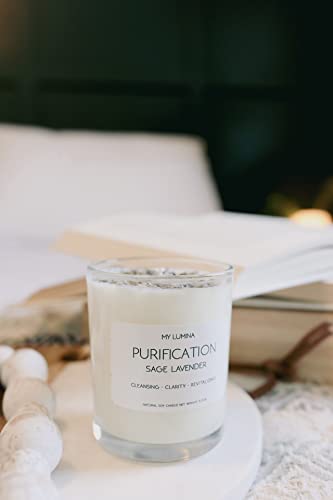 My Lumina Purification Sage Lavender Candle - Smudging Chakra Balancing Healing Candle Natural Soy Wax - White Sage Natural Scented Purifying Candle for Aromatherapy