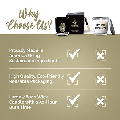 Moroccan Amber Aromatherapy Candle, Woody & Captivating Scented Candles, Luxury Candles Scented with Hamsa Design, Hand-Poured Soy Candle, 50 Hours Burn Time, 7.6 oz. - OneSoul Collection