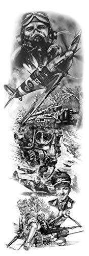 Militray Tattoo Sleeve Black Fake War Tattoo Full Arm Sleeve Temporary Tattoo 6 Sheet