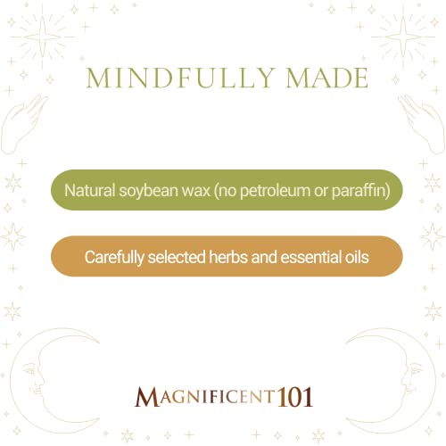 MAGNIFICENT 101 Affirmations Sage, Cedar, Palo Santo, Sprinkle of sage Leaves Smudge Candle for House Energy Cleansing, Banishes Negative Energy - Natural Soy Wax Tin Candle (My Order is ON ITS Way)