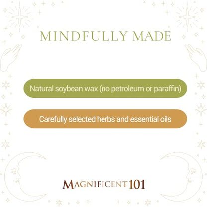 MAGNIFICENT 101 Affirmations Sage, Cedar, Palo Santo, Sprinkle of sage Leaves Smudge Candle for House Energy Cleansing, Banishes Negative Energy - Natural Soy Wax Tin Candle (My Order is ON ITS Way)