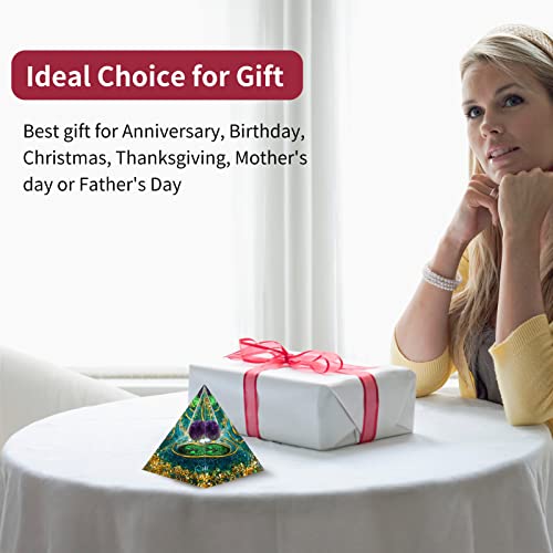 MXiiXM Orgone Pyramid for Positive Energy, Amethyst Crystal Ball Handmade Pyramid, Protection Crystals Energy Generator for Stress Reduce Healing Meditation Attract Wealth Lucky (Spiral Tree of Life)