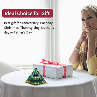 MXiiXM Orgone Pyramid for Positive Energy, Amethyst Crystal Ball Handmade Pyramid, Protection Crystals Energy Generator for Stress Reduce Healing Meditation Attract Wealth Lucky (Spiral Tree of Life)