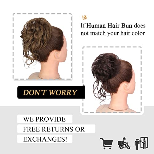 100% Human Messy Hair Bun Scrunchies Ponytail Extension Human Hair Tousled Updo Chignon Hair Piece (6# Medium Chestnut Brown)