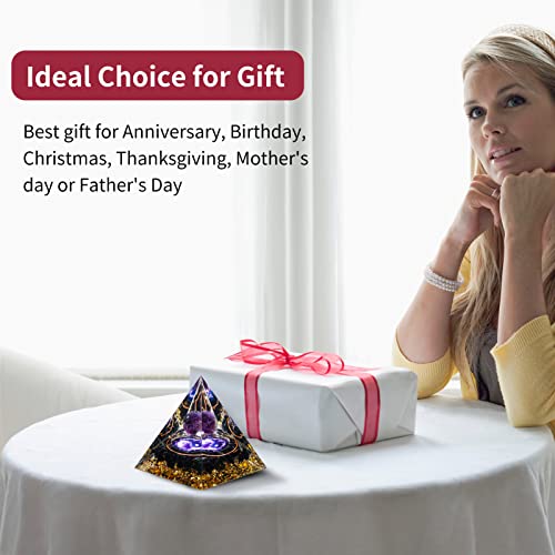 MXiiXM Orgone Pyramid for Positive Energy, Amethyst Crystal Ball Orgonite Pyramid, Protection Crystals Energy Generator for Stress Reduce Healing Meditation Attract Wealth Lucky (Tai Chi)
