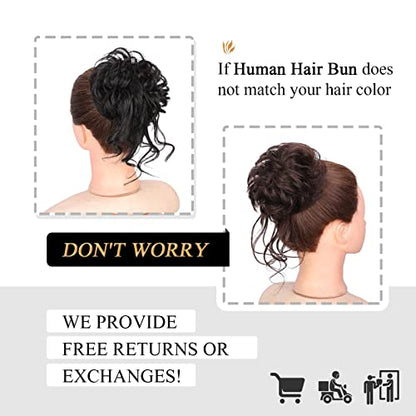 100% Human Messy Hair Bun Scrunchies Ponytail Extension Human Hair Tousled Updo Chignon Hair Piece Natural Black