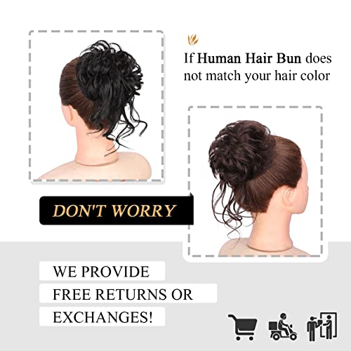 100% Human Messy Hair Bun Scrunchies Ponytail Extension Human Hair Tousled Updo Chignon Hair Piece Natural Black