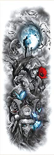 Militray Tattoo Sleeve Black Fake War Tattoo Full Arm Sleeve Temporary Tattoo 6 Sheet