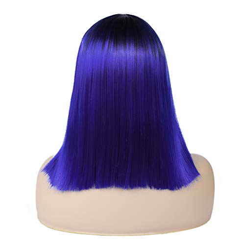 Black to Sapphire Blue 12-14" +/- Ombre Daily Wear or Cosplay Straight Synthetic Middle Part Heat Resistant Wig Free Delivery in 3 to 5 days