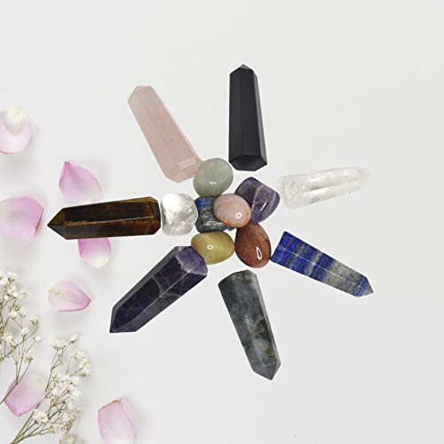 Crystals .Crystals and Healing Stones, Crystal Healing Ornaments. All 7 Chakra Wands with Tumbled Stones Crystals Set of 14