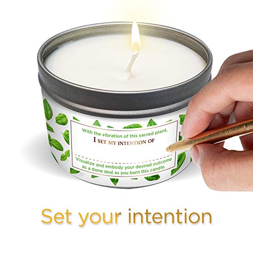 MAGNIFICENT 101 Sacred Plants Smudge Candle for House Energy Cleansing, Banish Negative Energy, Spiritual Purification and Chakra Healing - Natural Soy Wax Candle for Aromatherapy (Basil)