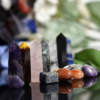 Crystals .Crystals and Healing Stones, Crystal Healing Ornaments. All 7 Chakra Wands with Tumbled Stones Crystals Set of 14