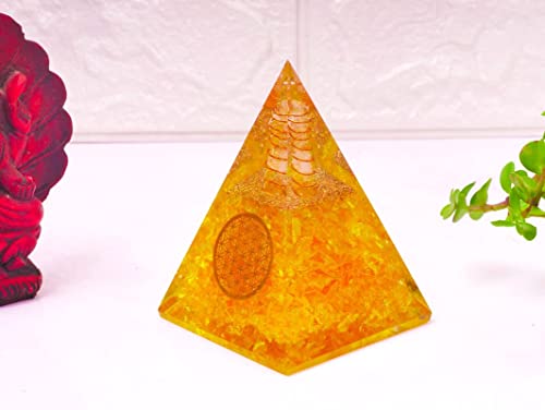 SUBSH Yellow Onyx Stone Orgone Pyramid Crystal Natural Stones Positive Energies Crystal Figurine Positive Energy Reiki Charged Healing Home Office Enhance Home Desk Decor