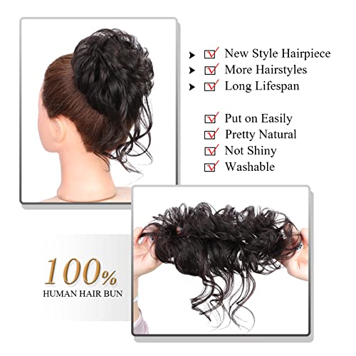 100% Human Messy Hair Bun Scrunchies Ponytail Extension Human Hair Tousled Updo Chignon Hair Piece Black Brown