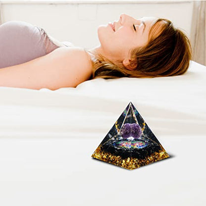 MXiiXM Orgone Pyramid for Positive Energy, Amethyst Crystal Ball Handmade Pyramid, Protection Crystals Energy Generator for Stress Reduce Healing Meditation Attract Wealth Lucky (Tree of Life)