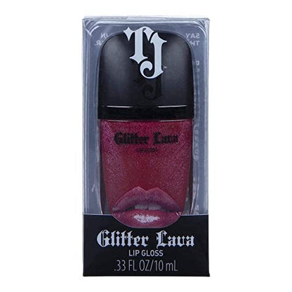 TATTOO JUNKEE Kiss & Tell Glitter Lava, Dark Cherry Non-Sticky Lip Gloss with Ultra-Fine Shimmer Effects, Layer Over Lipstick or Wear Alone, 0.33 Fl Oz